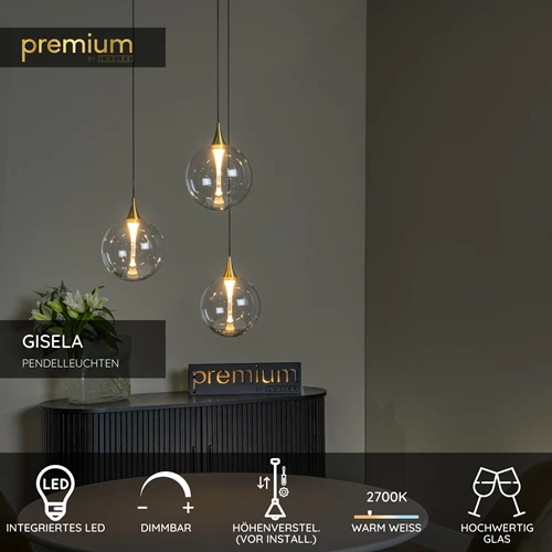 Lucide GISELA - Pendelleuchten - Ø 36 cm - LED Dim. - 3x4,3W 2700K - Transparent | Premium - USP